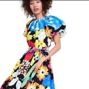 Christopher John Rogers Pink and Blue Asymmetrical Tiered Maxi Dress